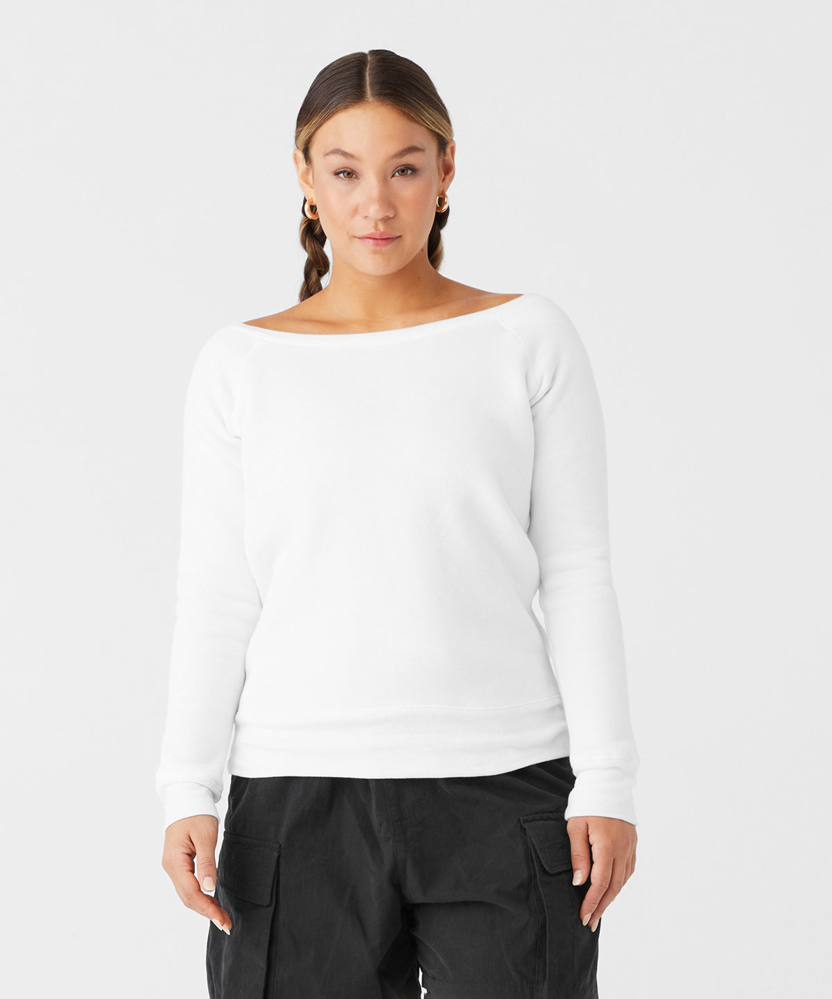 Solid White Triblend - Sponge fleece wide neck sweatshirt - GarmentEmbroidery