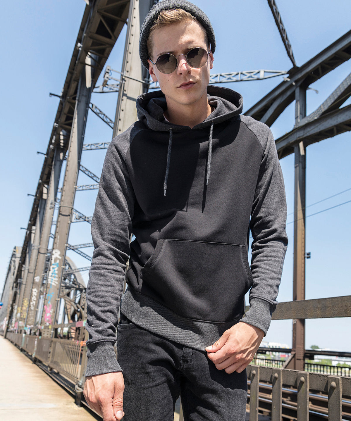 Charcoal/Black - Raglan hoodie - GarmentEmbroidery