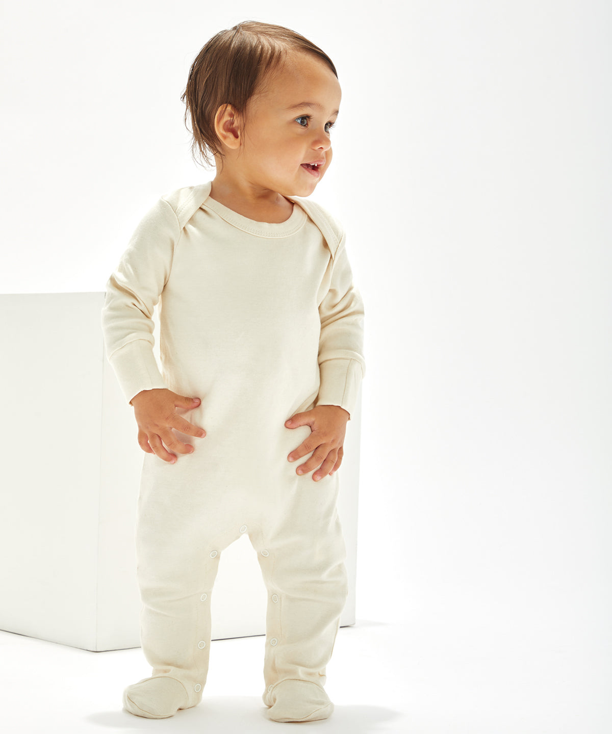 Organic White - Baby organic envelope sleepsuit with mitts - GarmentEmbroidery