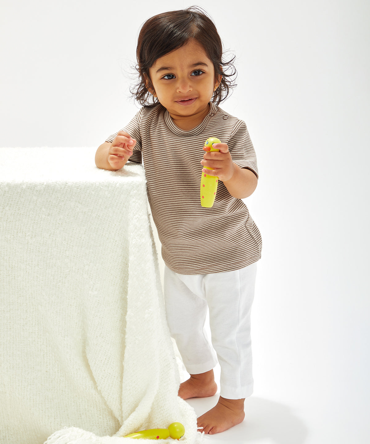 White/Heather Grey Melange - Baby stripy T - GarmentEmbroidery