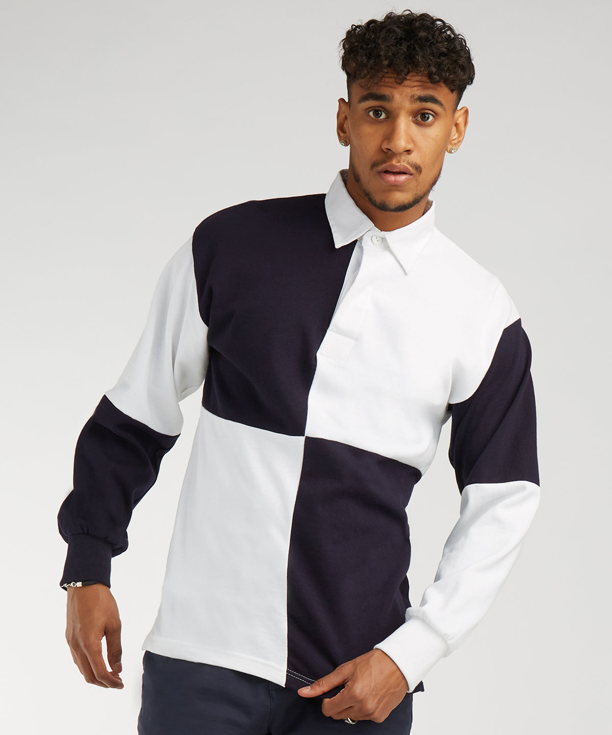 Black/Red (White collar) - Quartered rugby shirt - GarmentEmbroidery