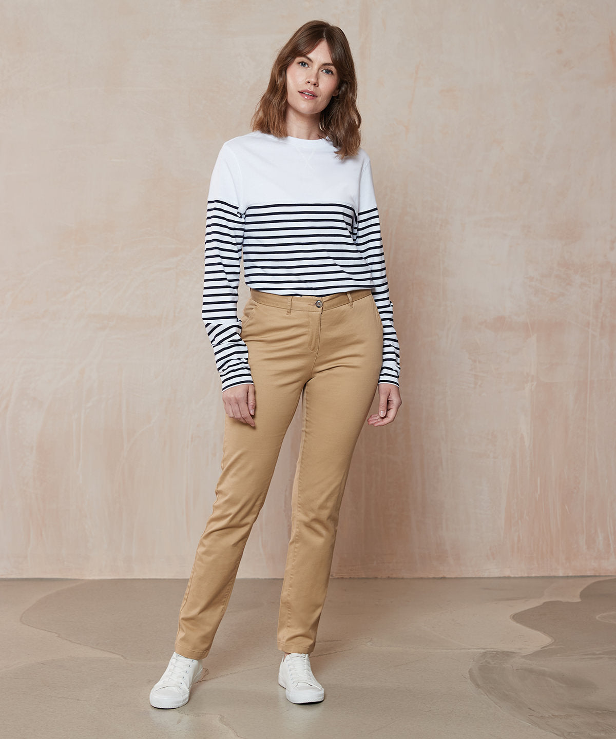 Khaki - Women's stretch chinos - GarmentEmbroidery