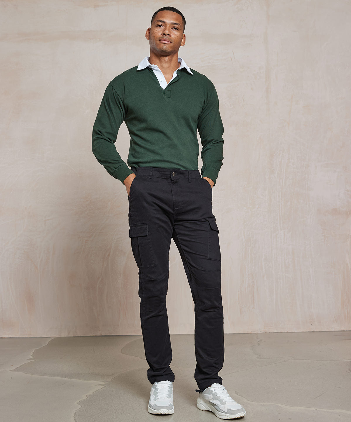 Navy - Stretch cargo trousers - GarmentEmbroidery