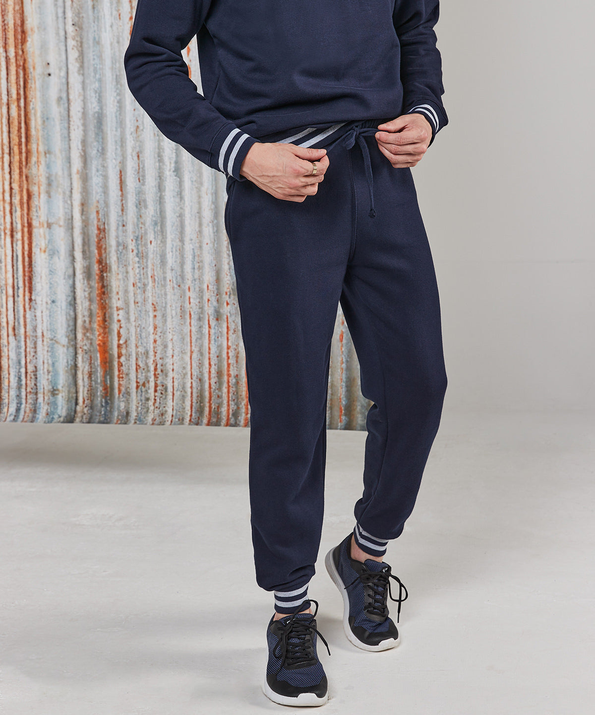 Navy/Heather Grey - Joggers with striped cuffs - GarmentEmbroidery