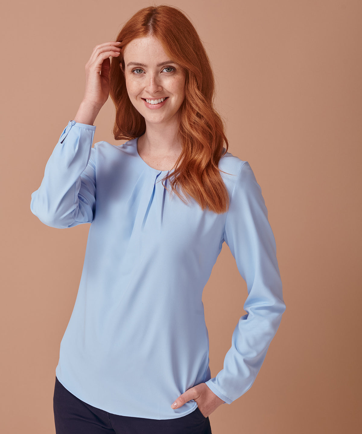 Women's pleat front long sleeve blouse