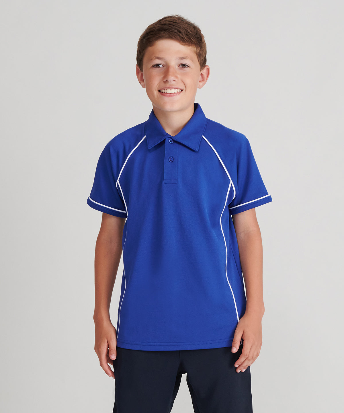 Kids piped performance polo