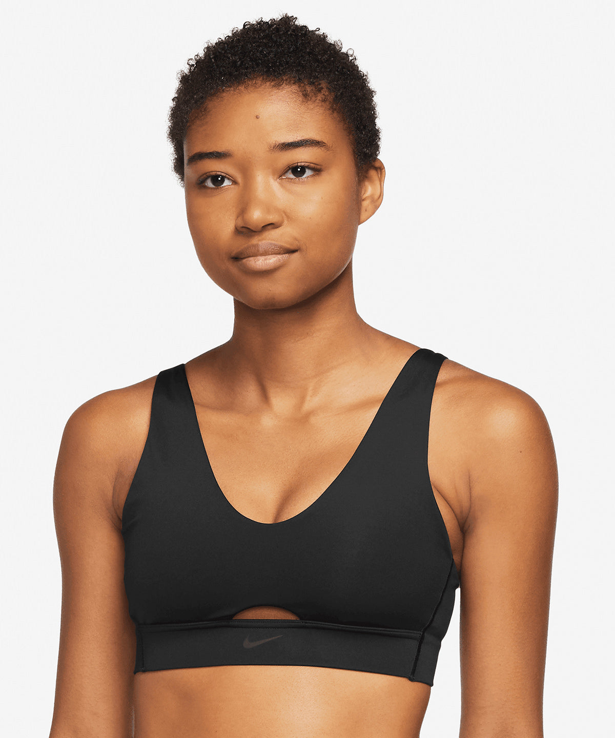 Black/Dark Smoke Grey - Women’s Nike Dri-FIT indy plunge cutout bra - GarmentEmbroidery