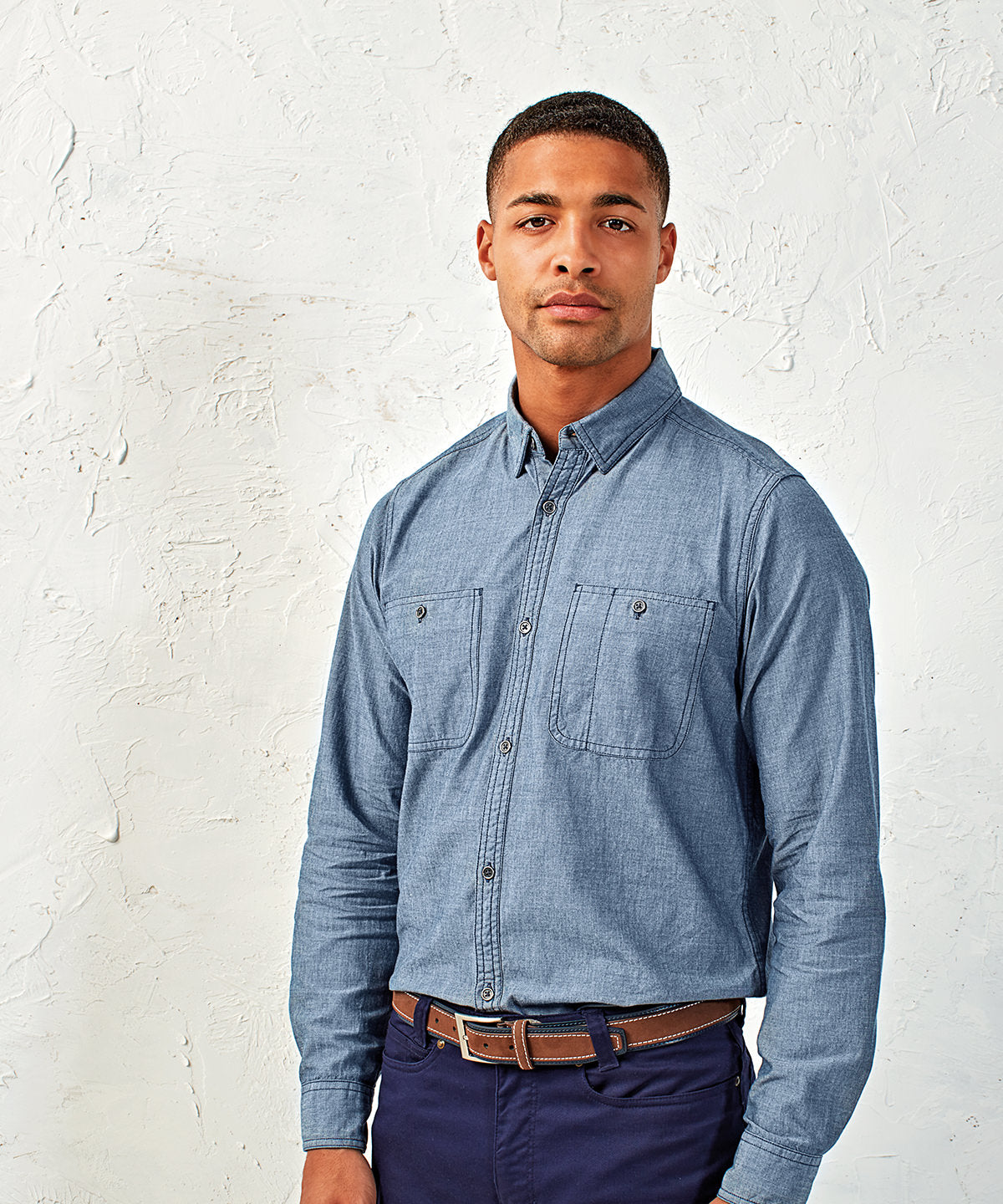 Grey Denim - Men’s Chambray shirt, organic and Fairtrade certified - GarmentEmbroidery