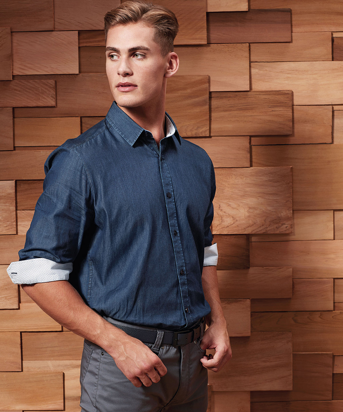 Indigo - Denim pindot long sleeve shirt - GarmentEmbroidery