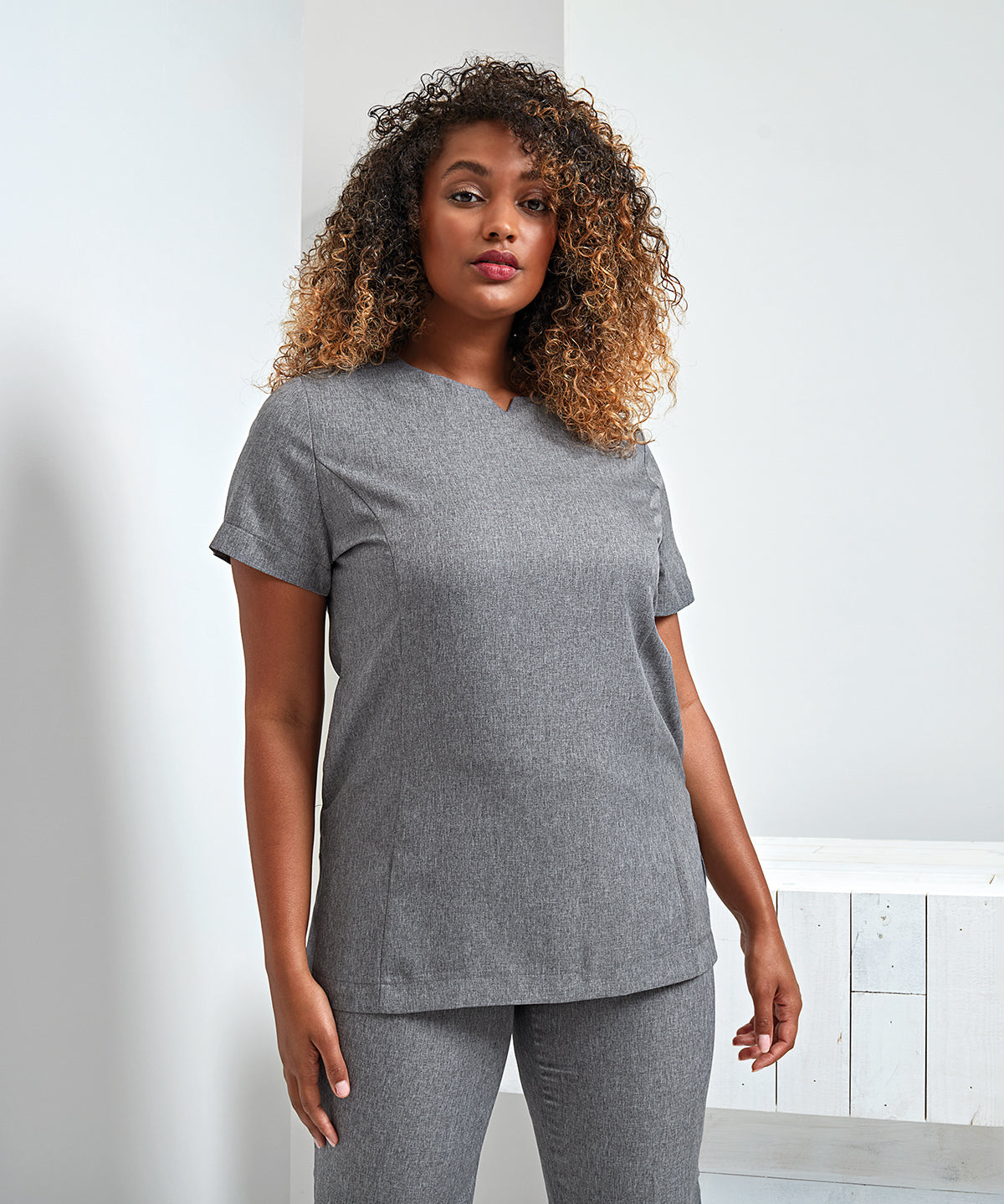 Heather Black - Viola 'linen look' cut neck beauty tunic - GarmentEmbroidery