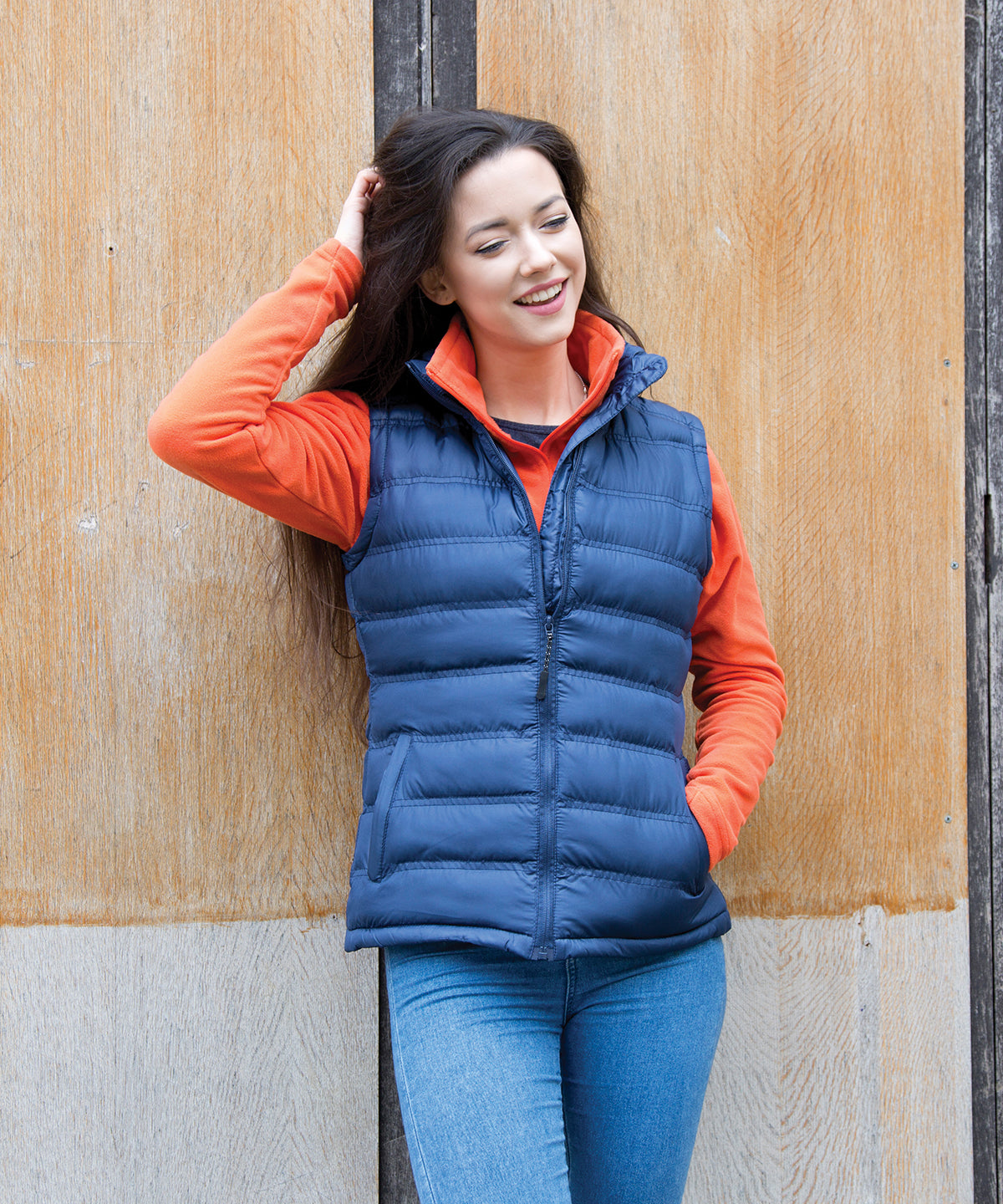 Orange - Women's ice bird padded gilet - GarmentEmbroidery