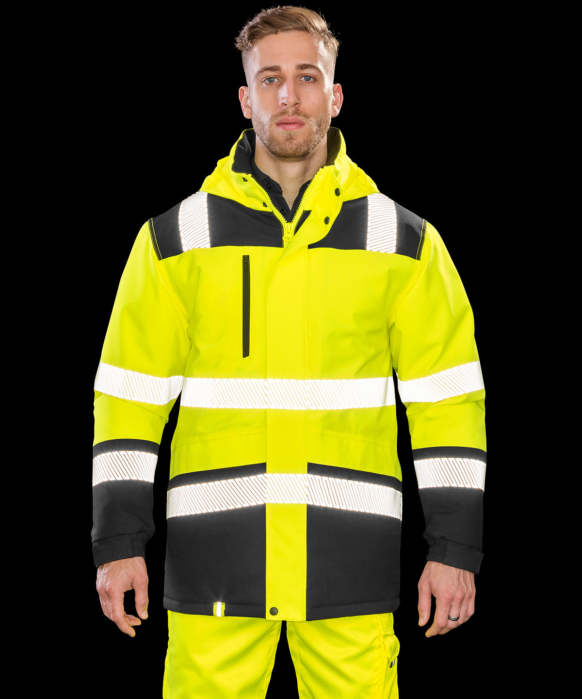Fluorescent Orange/Black - Printable softshell safety coat - GarmentEmbroidery