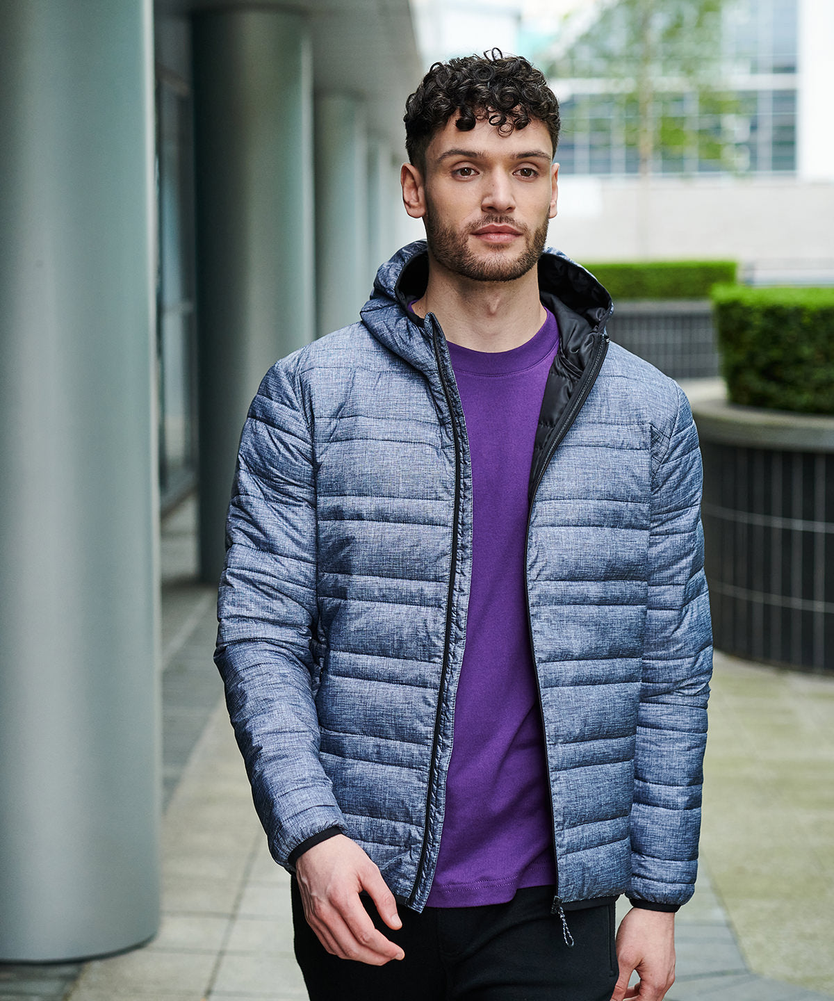 Marl Grey (Black) - Hooded firedown packaway baffle jacket - GarmentEmbroidery