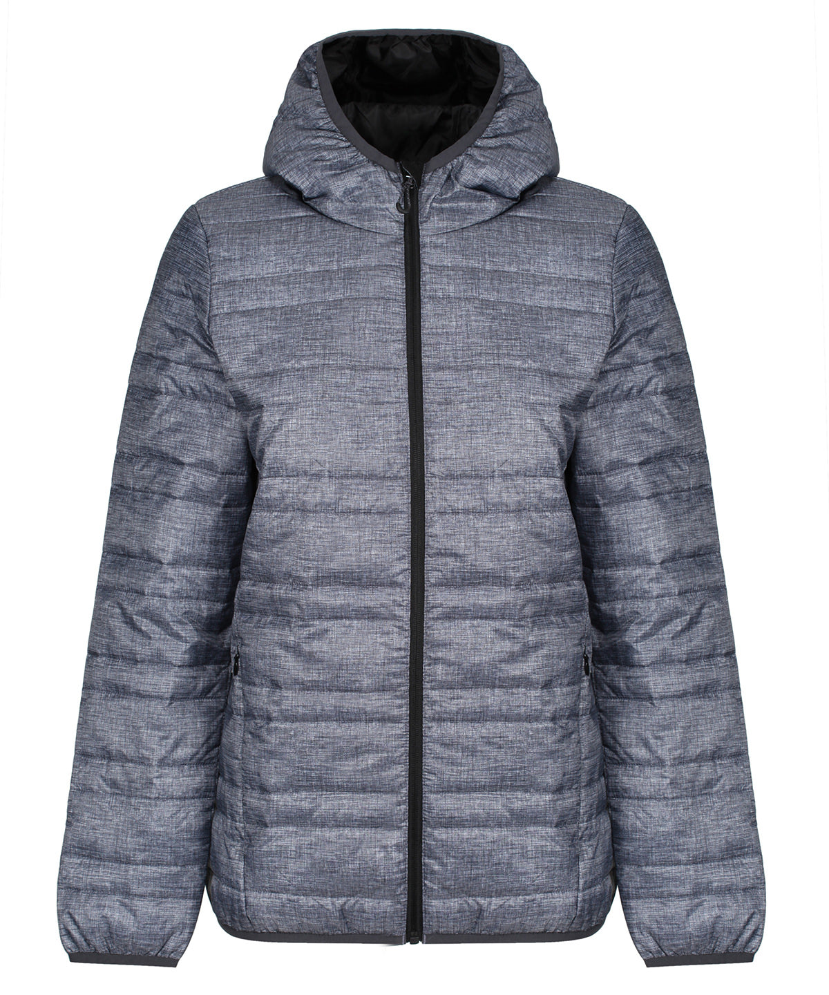 Marl Grey (Black) - Women's hooded firedown packaway baffle jacket - GarmentEmbroidery