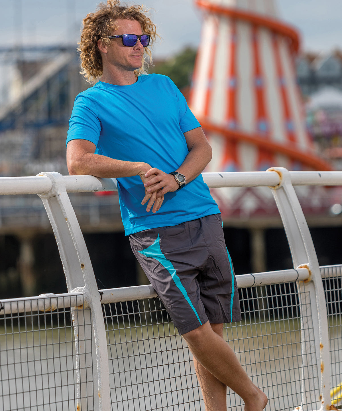 Ocean Blue/Phantom Grey - Fitness shiny marl t-shirt - GarmentEmbroidery