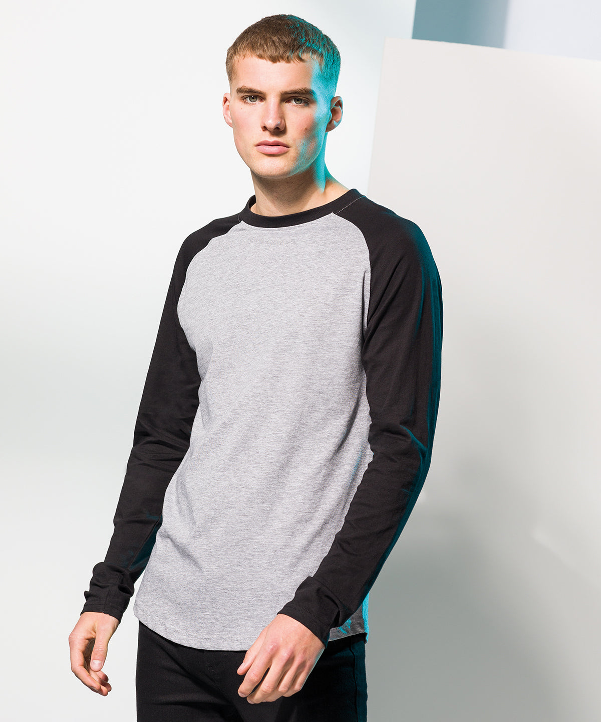 Oxford Navy/Heather Grey - Long sleeve baseball t-shirt - GarmentEmbroidery