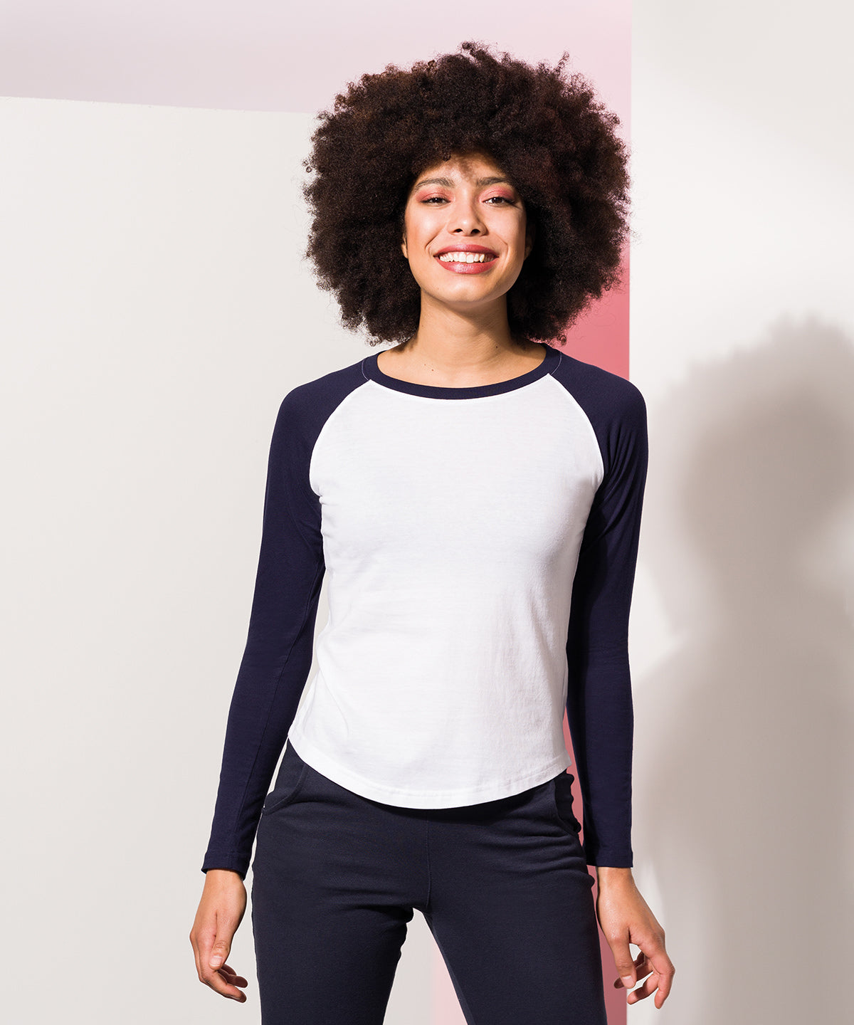 Oxford Navy/Heather Grey - Women's long sleeve baseball t-shirt - GarmentEmbroidery