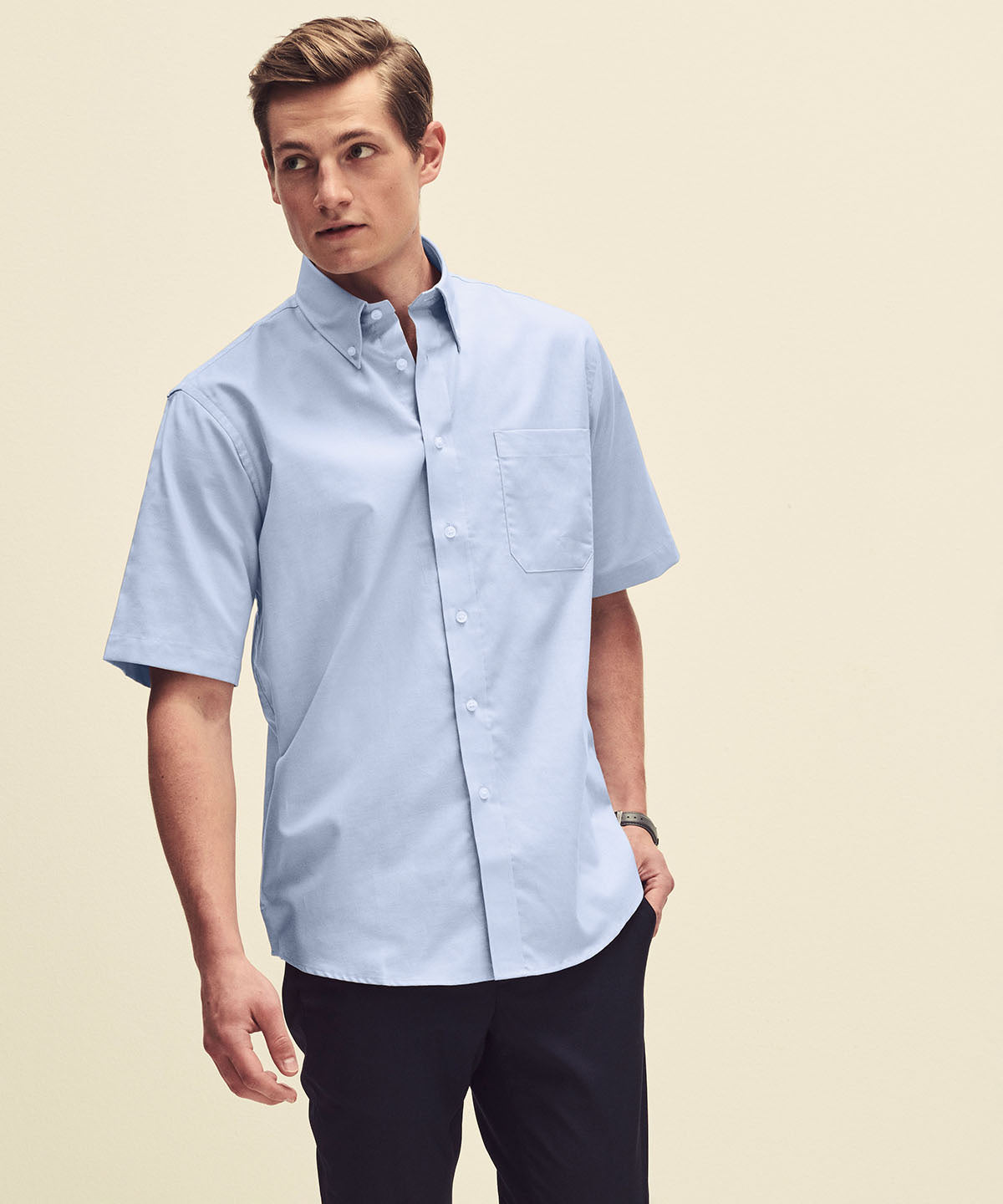 Black - Oxford short sleeve shirt - GarmentEmbroidery