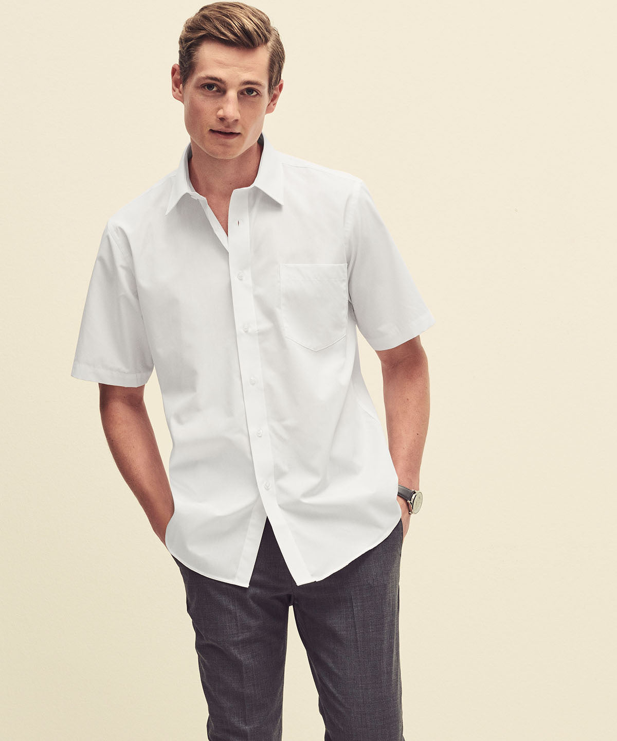 Black - Poplin short sleeve shirt - GarmentEmbroidery