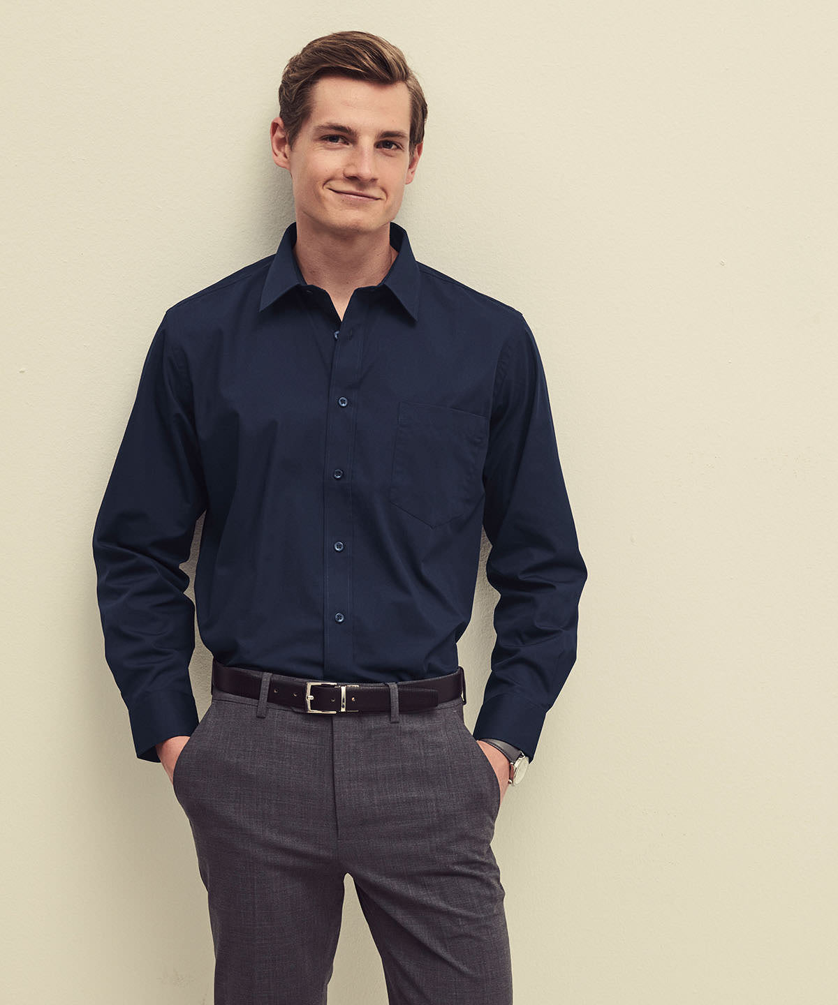Red - Poplin long sleeve shirt - GarmentEmbroidery