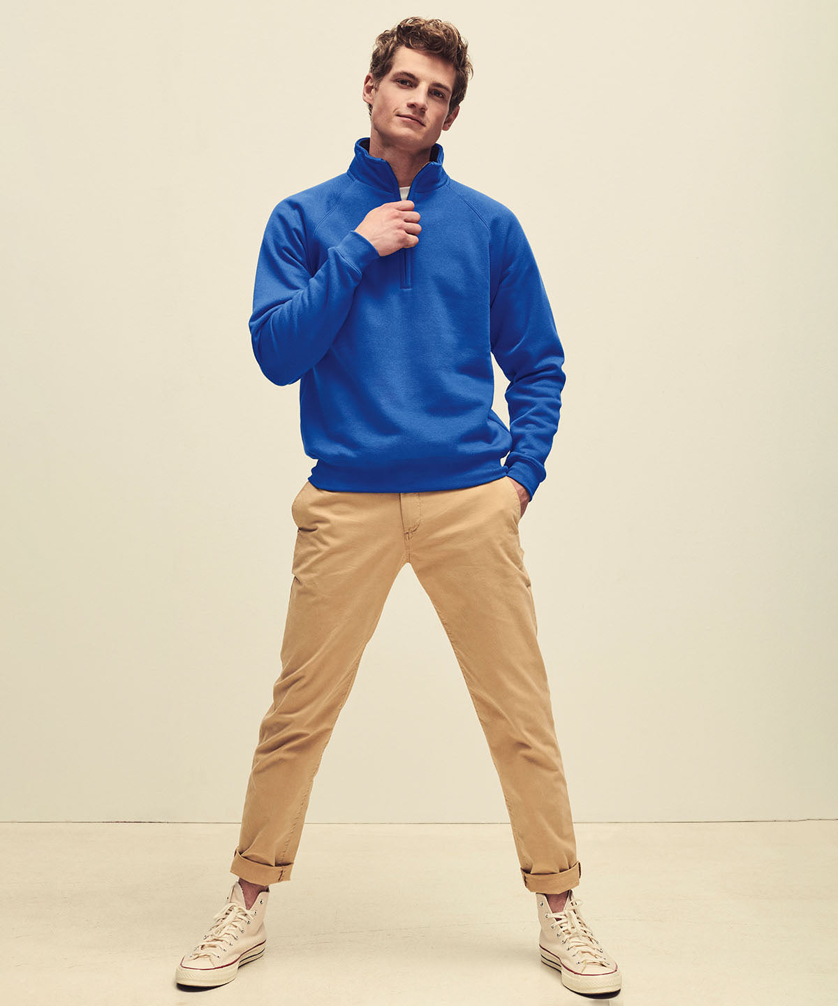 White - Premium 70/30 zip-neck sweatshirt - GarmentEmbroidery