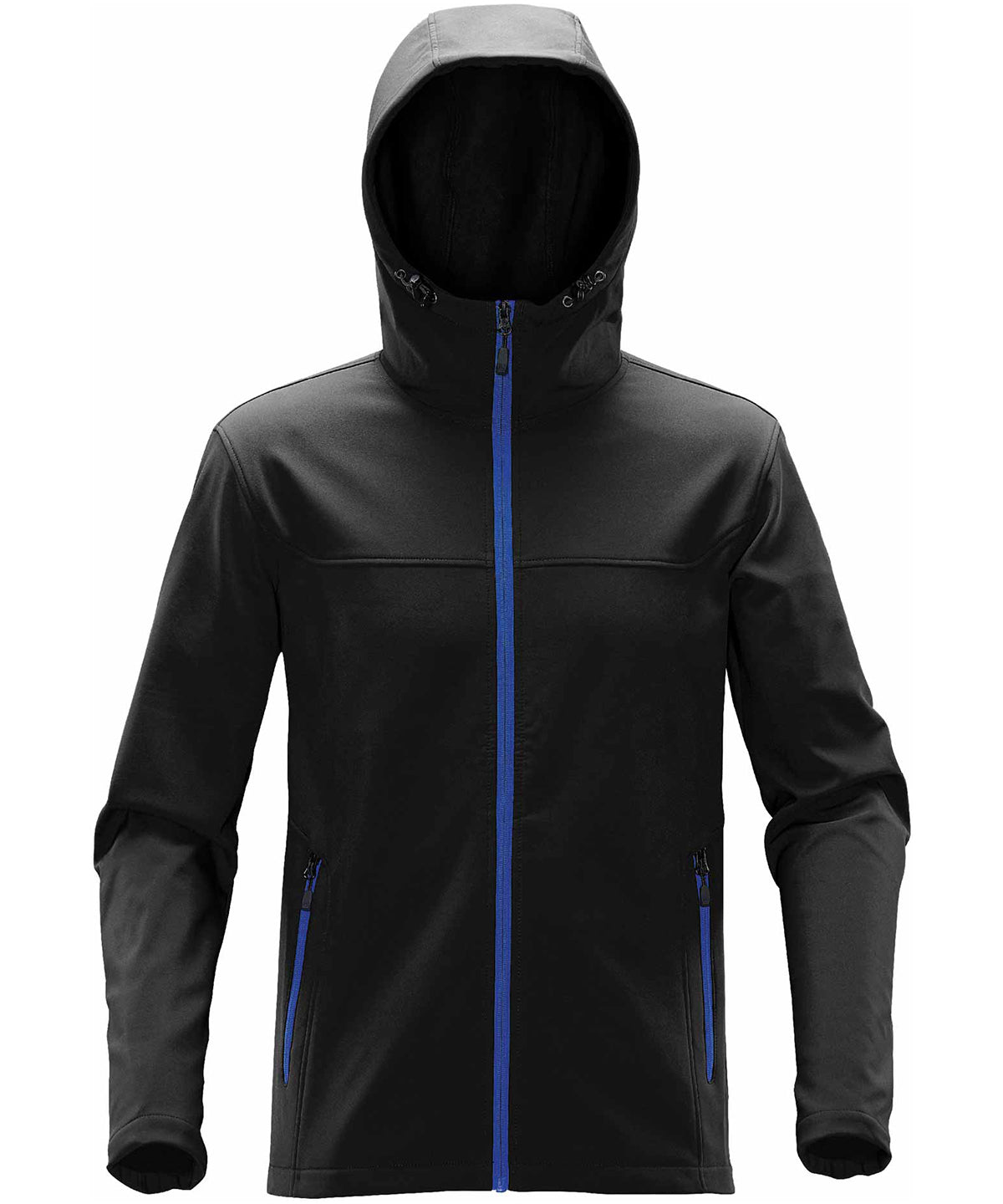 Black/Azure Blue - Orbiter softshell hoodie - GarmentEmbroidery
