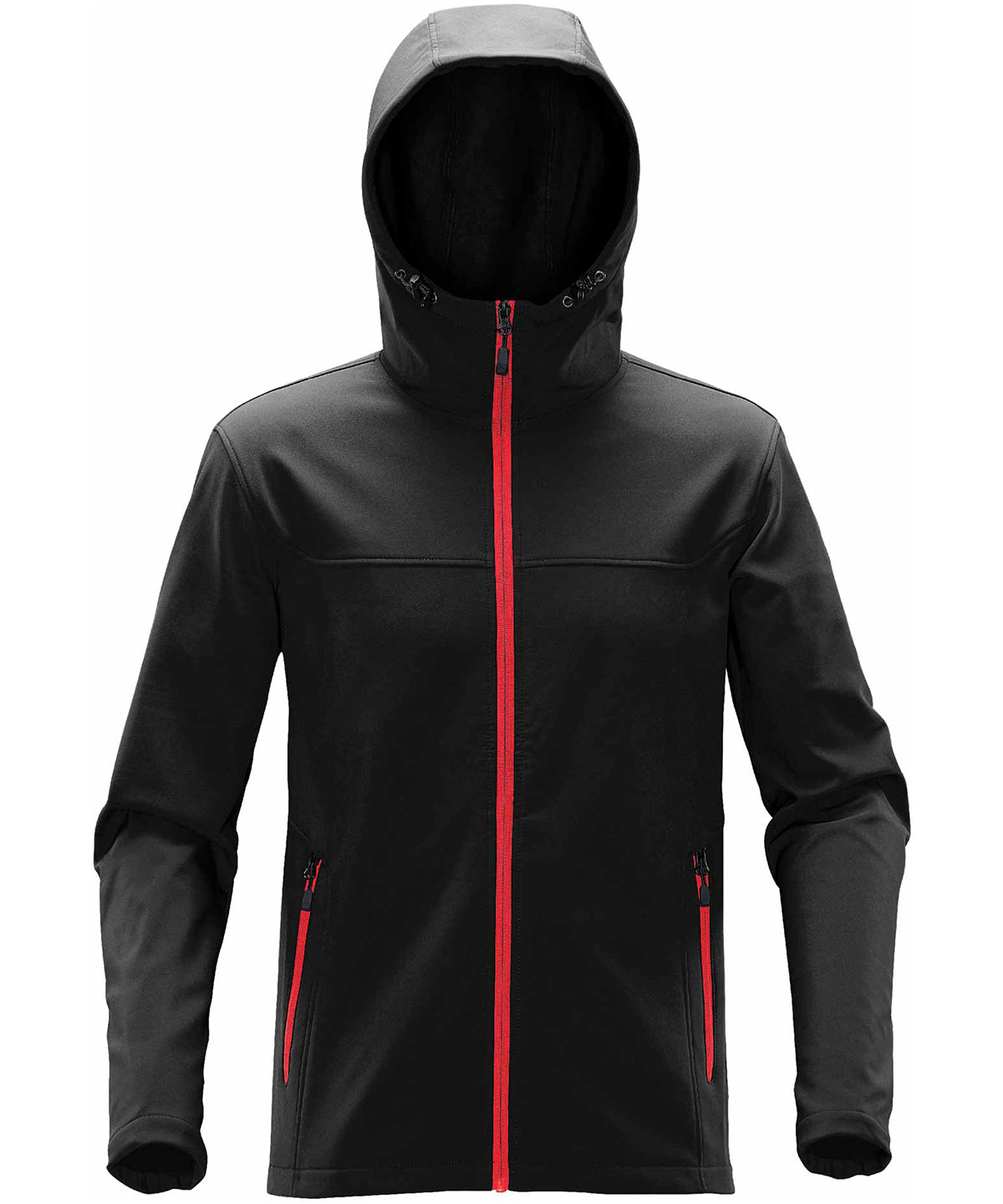 Black/Bright Red - Orbiter softshell hoodie - GarmentEmbroidery