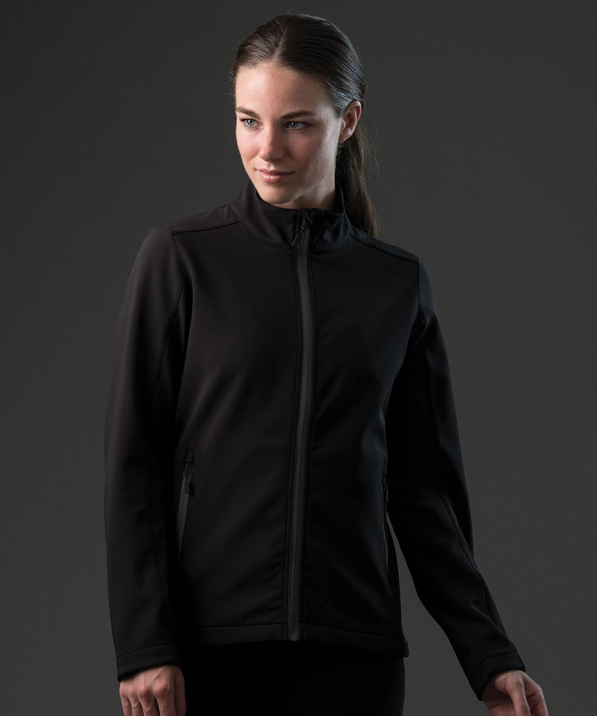 Navy/Carbon - Women's Orbiter softshell jacket - GarmentEmbroidery
