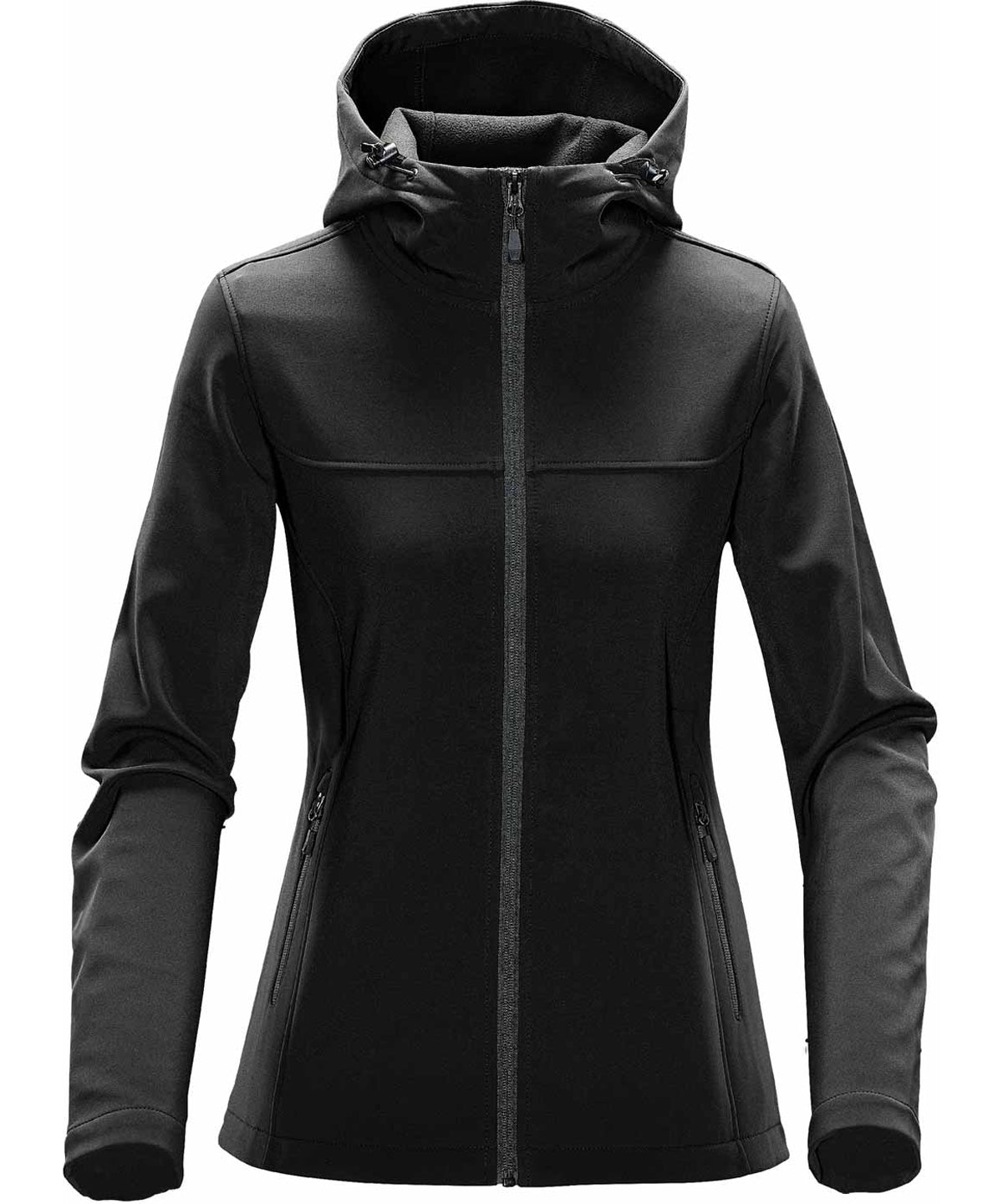 Black/Dolphin - Women's Orbiter softshell hoodie - GarmentEmbroidery