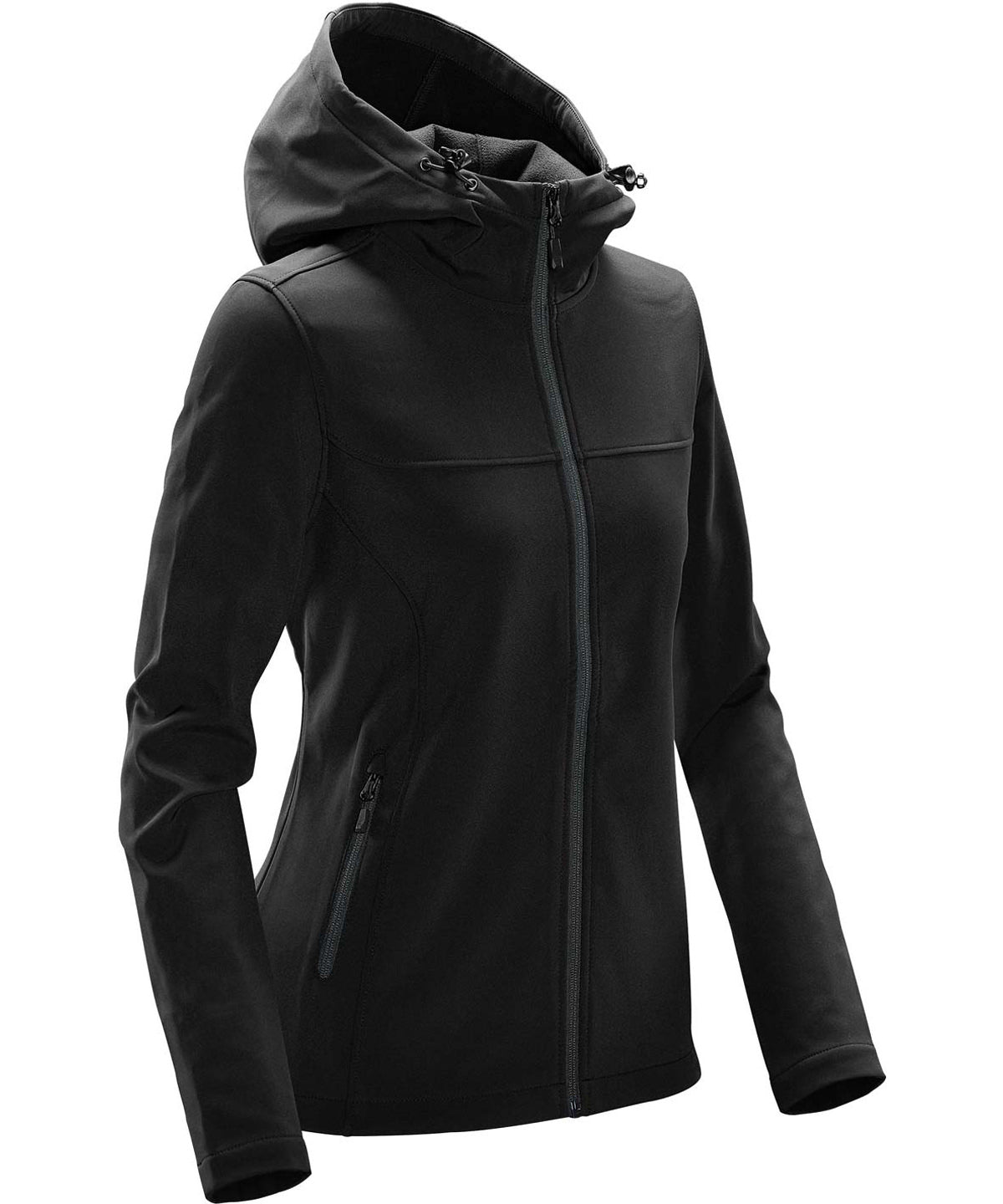 Black/Dolphin - Women's Orbiter softshell hoodie - GarmentEmbroidery