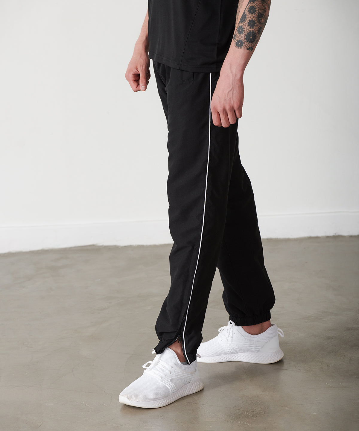 Black/White piping - Piped track bottoms - GarmentEmbroidery
