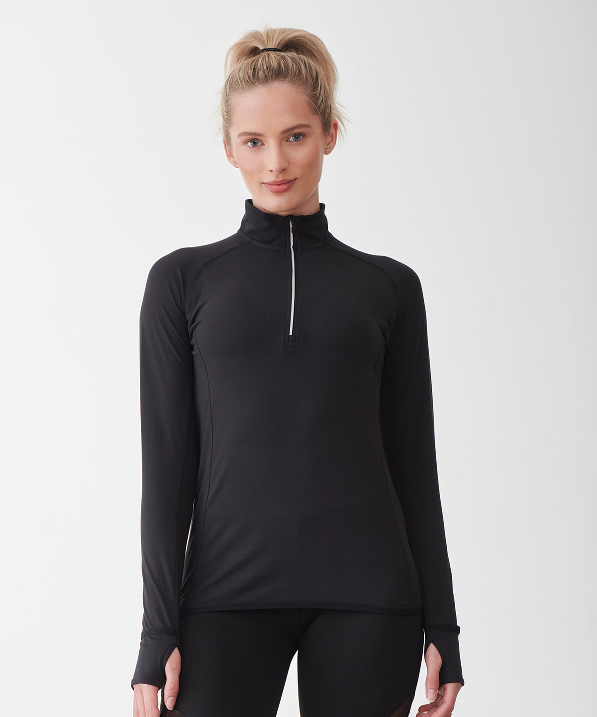 Black - Women's long-sleeved ¼ zip top - GarmentEmbroidery