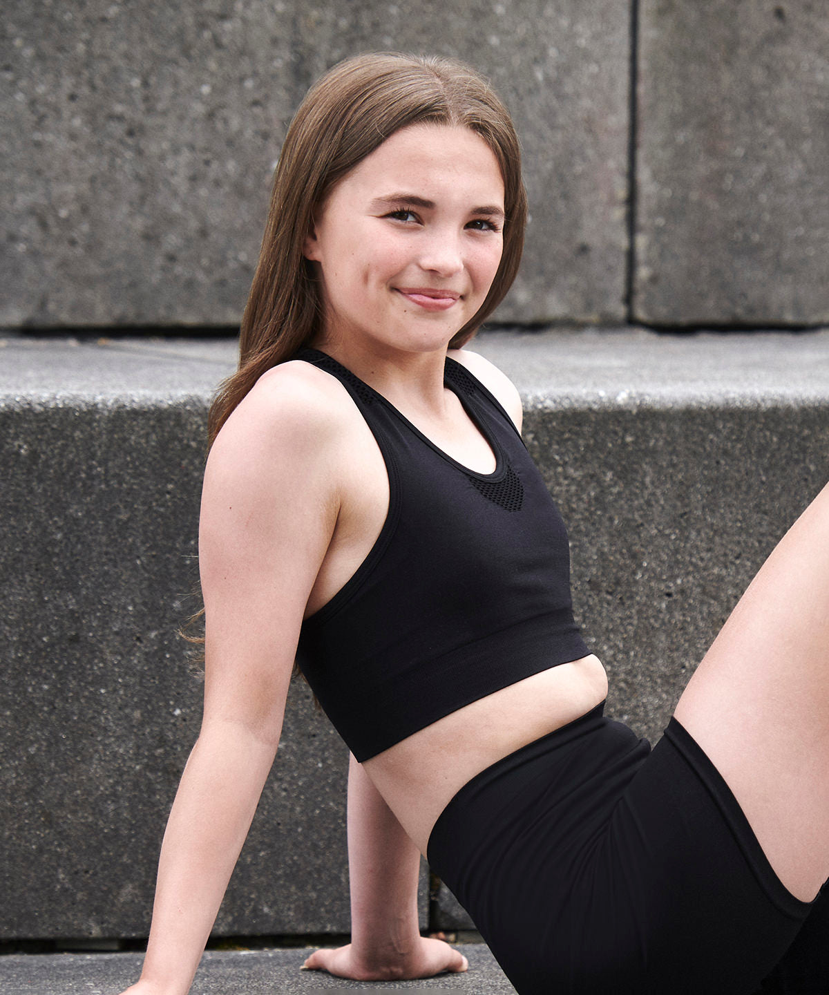 Black - Kids seamless crop top - GarmentEmbroidery